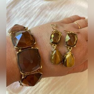 Jeweled‎ Stretch Bracelet & Tigers Eye Earrings